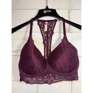 Victoria's Secret PINK Push-up Pigeonnant Lace Underwire Bra Sz  M (D-DD) Wine